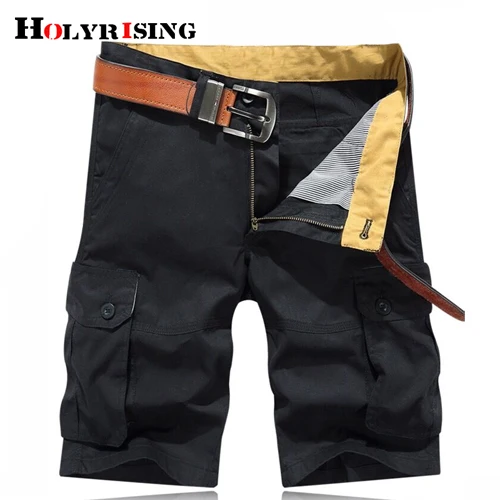 Holyrising, мужские шорты Карго, повседневные, летние, хлопок, Homme Bermuda Masculina, мужские, классные, летние, военные, камуфляжные, короткие штаны, 18778-5 - Цвет: Черный