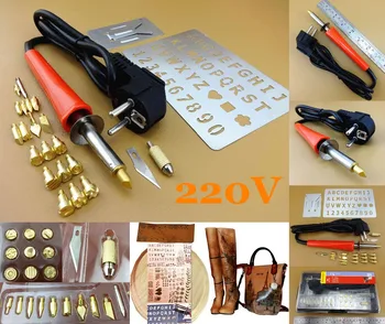 

1set 220V Leather Wood Craft Carving Pyrography Hot Burning Pen Soldering Iron Tool Set Sewing Carving Stitching Stamping K