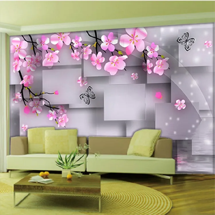 

3d romantic cherry wallpaper modern three - dimensional large fresco wallpapers living room TV sofa background wall landscape