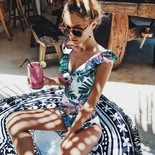 Сексуальный цельный купальник, женский купальник, женский купальник с v-образным вырезом, полосатый купальник, пляжная одежда, гофрированный боди, высокая талия, монокини