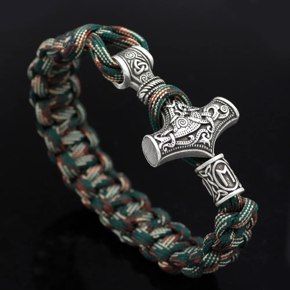 

Exquisite handmade camouflage rope woven bracelet Viking Raytheon Hammer Axe Rune Bracelet
