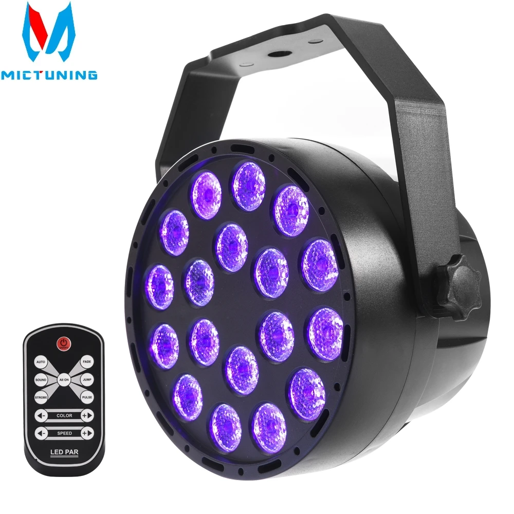 

MICTUNING LED Stage Par light 18 Leds UV purple Sound Activated DMX Party Light with Remote for Disco DJ Clubs Bar Party Holiday