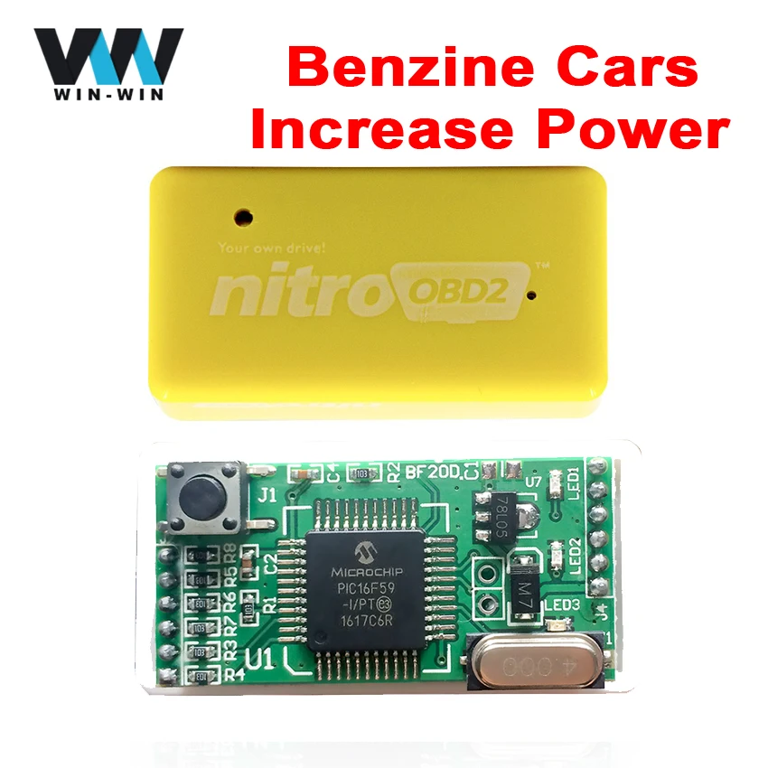 

High Quality NitroOBD2 ECU Chip Tuning Box for Benzine Cars Yellow Nitro Benzine Plug & Drive OBD OBD2 More Power More torque