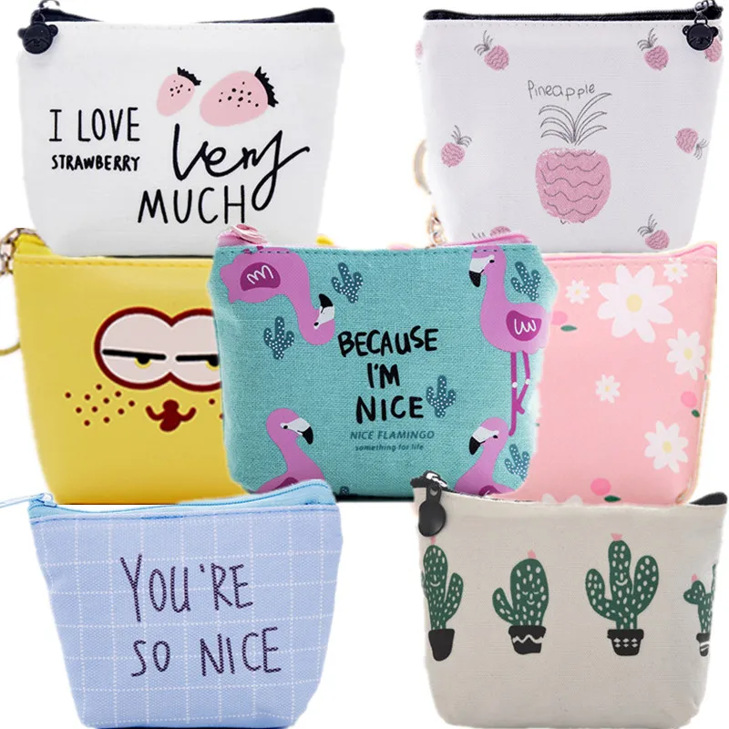 

12*9cm Small Cute Kids Coin Wallet Women Coin Purse Money Pouch Cactus Flamingo Fruit Letters Print Change Pouch Key Holder Bag