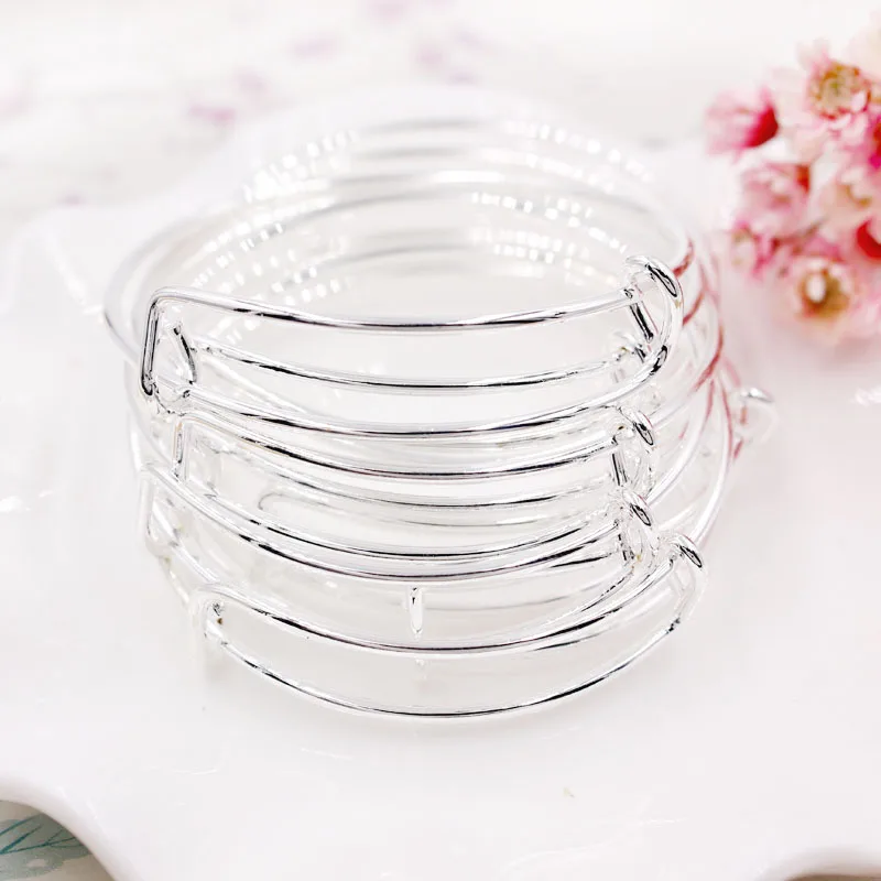 Cheap Wholesale Silver Expandable Wire Bangle Bracelet 50mm/58mm size 10 pcs/lot Fashion Jewelry