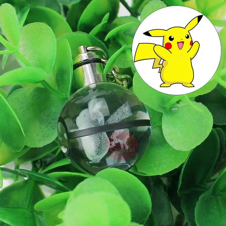 Pokemon Crystal Ball Keychian 3D лазерный Pokemon Ball Mew дизайн для подарка - Цвет: Pikachu