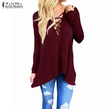 ZANZEA Women 2018 Spring Sexy V Neck Hollow Out Casual Loose Blouse Tops Hooded Solid Long Sleeve Blusas Shirts Plus Size