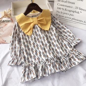 

Girls Spring and Autumn Wear 2018 New Korean Children's Wear Lotus Leaf Collar Wave Print Long Sleeve Lace Closure A-line Dress
