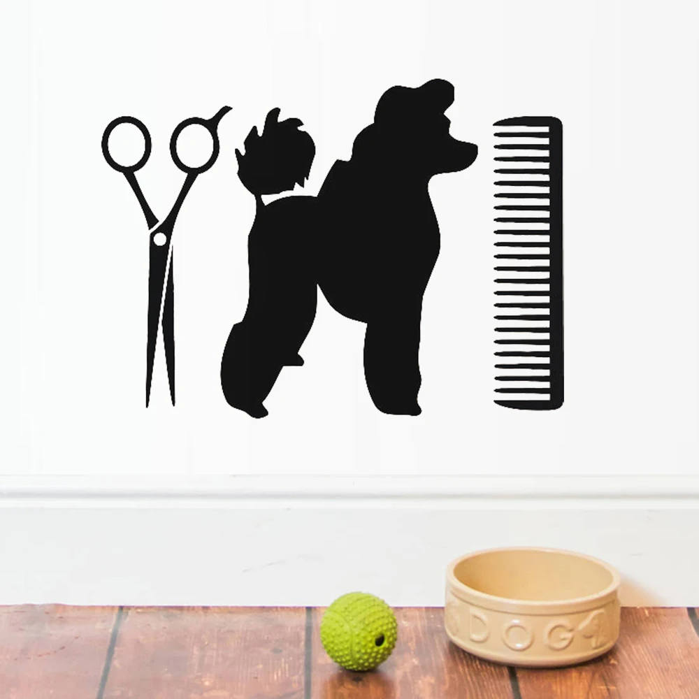 Scissors Comb Dog Wall Stickers Home Decor Living Room Removable Wall