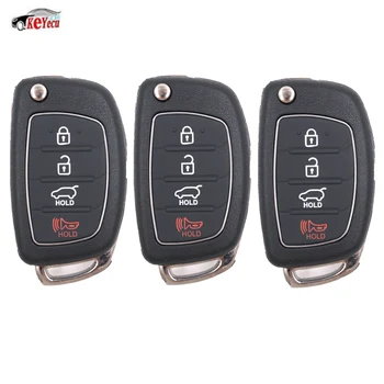 

KEYECU 3 Pcs Replacement 4 Button Folding Flip Remote Car Key Shell Case Fob with Uncut Blank Blade for Hyundai IX45 Santa Fe