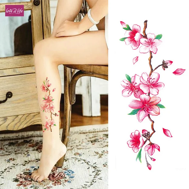 3d Flor De Cerezo Realista Rosa Flores Grandes Tatuajes Temporales