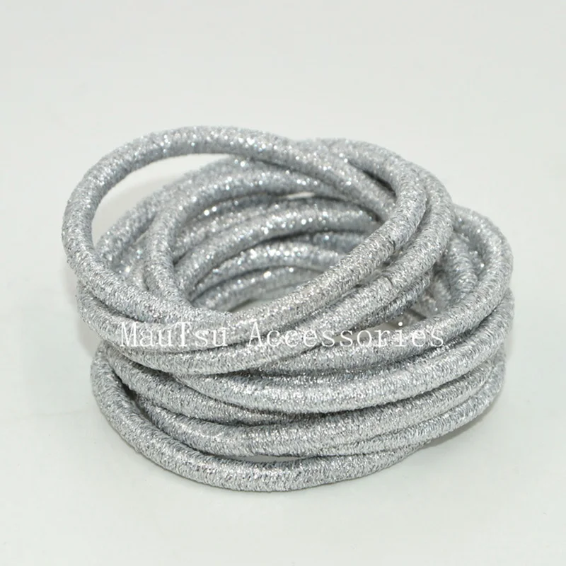 

50PCS 4mm Silver glitter elastic hair bands ponytail holders with gluing connection,bling bling elastic hair ties