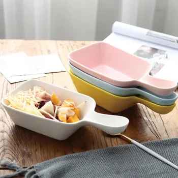 

Ceramic Bowls Creative Design Porcelain Salad Bowl With Handle Fruit Soup Bowl Baking Bowl 11 Inch Rectangular 5.5 Inch Round