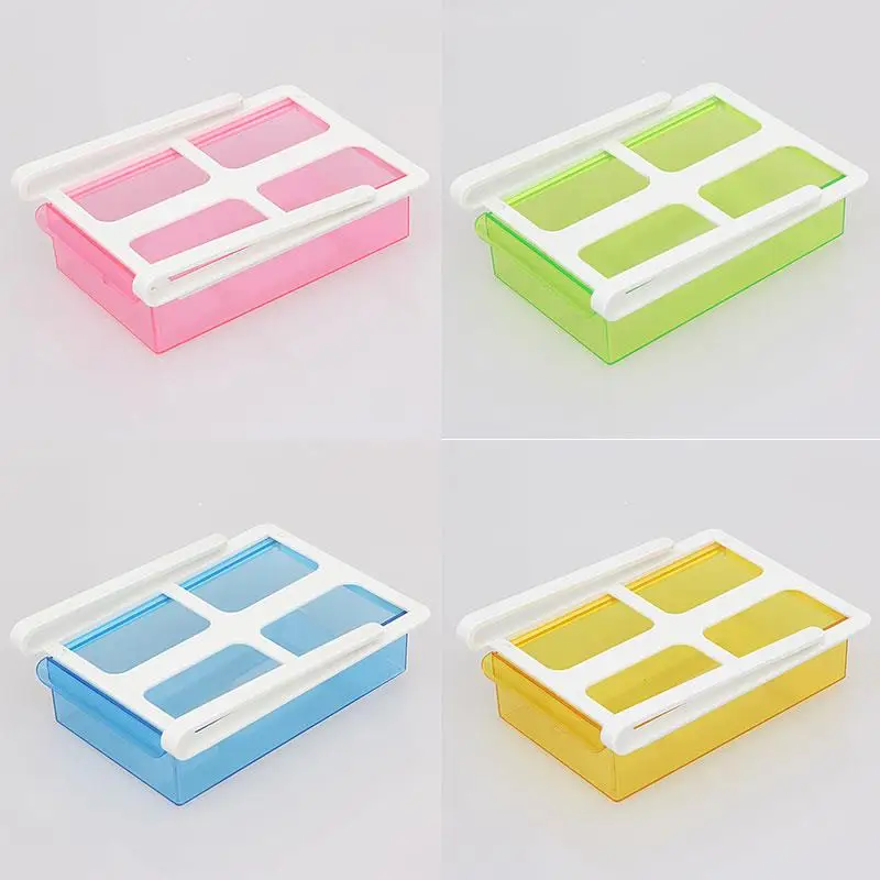 

4Color Slide Kitchen Fridge Freezer Organizer Space Saver Refrigerator Storage Rack Pull-out Storage Shelf Holder Food Container