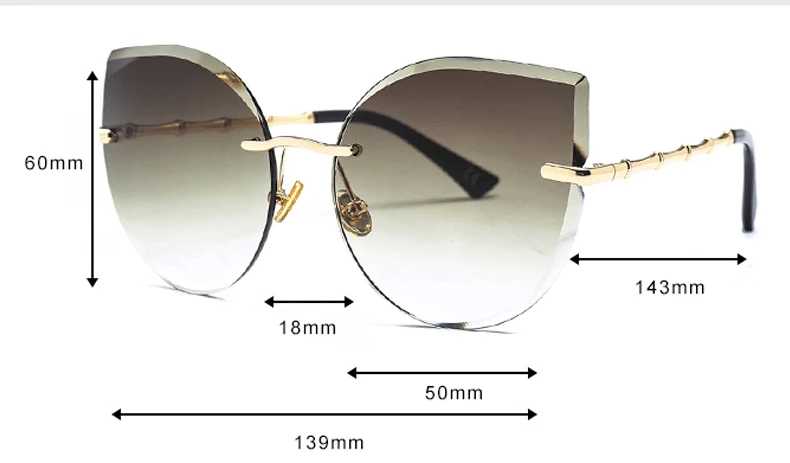 Королевские роскошные женские солнцезащитные очки кошачий глаз, брендовые дизайнерские солнцезащитные очки без оправы, женские розовые коричневые очки с металлической оправой ss765