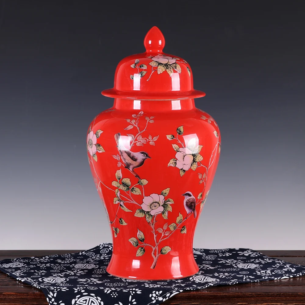 Flower and bird Jingdezhen temple jar vase ceramic porcelain ginger jar
