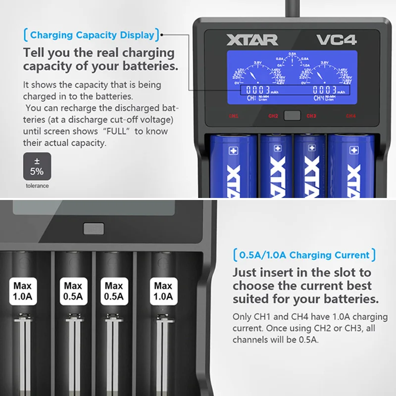 Günstige XTAR Ladegerät VC8 VC4 VC4S VC2 VC2S VC4 S LCD USB LADEGERÄT 10440 14500 14650 18350 18500  20700 21700 18650 Ladegerät XTAR