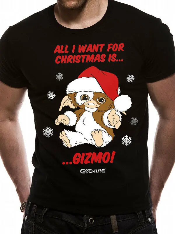 

Gremlins All I Want Is Gizmo Christmas Mens Black Unisex T-Shirt Tee Top M