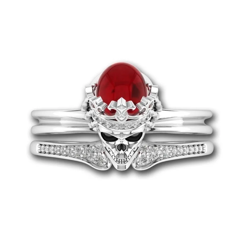 1 набор, Красный кубический цирконий, череп, кольцо серебряного цвета панк-рок, кольца в виде черепа для женщин, девушек, рождественские, вечерние, свадебные ювелирные изделия, подарки