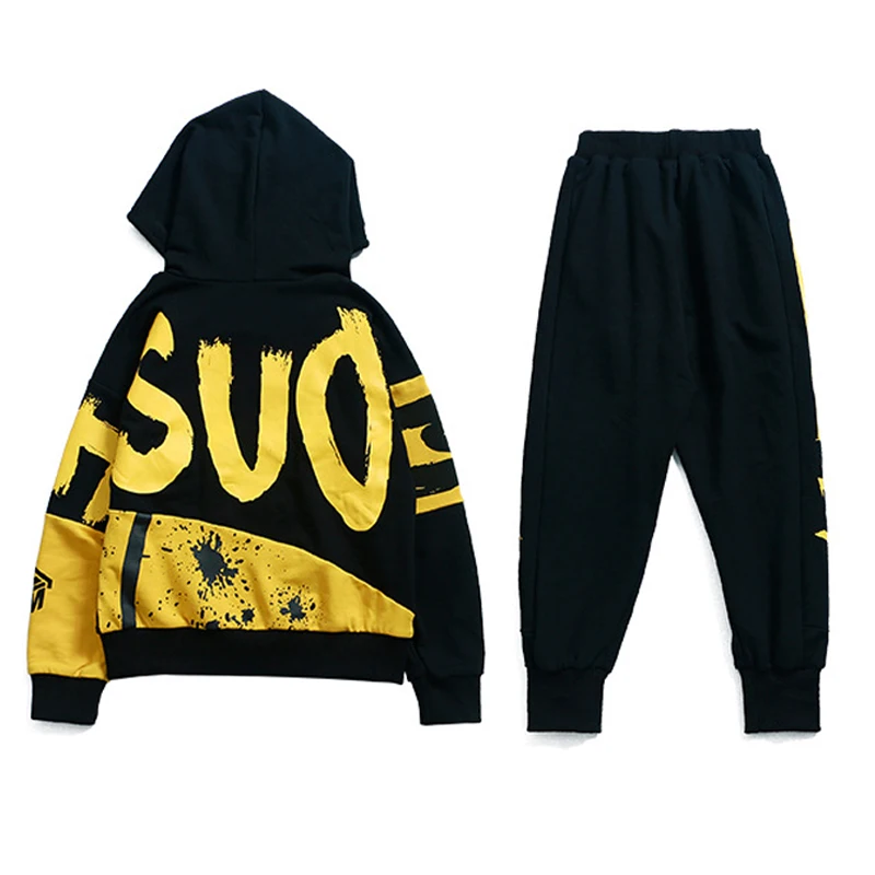 

4-12 Years Spring Children boys hip hop suit letter Sweatshirts + Haren Pant trousers 2Pcs set For teenager vetement garcon