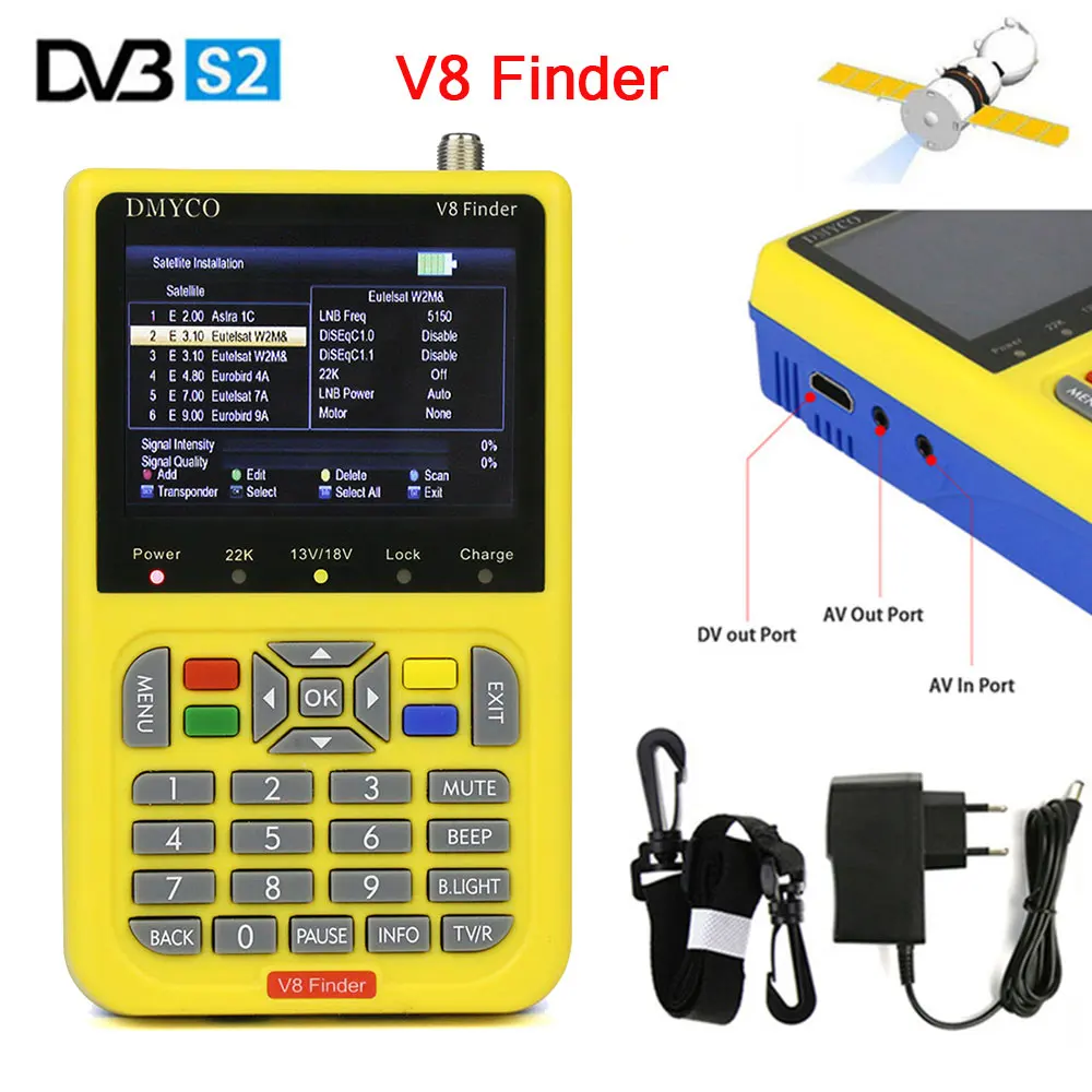 

V8 Finder DVB-S2/S FTA Digital Satellite Meter 3.5 Inch LCD Display MPEG-4 Full 1080P High Definition Satellite Signal SatFinder