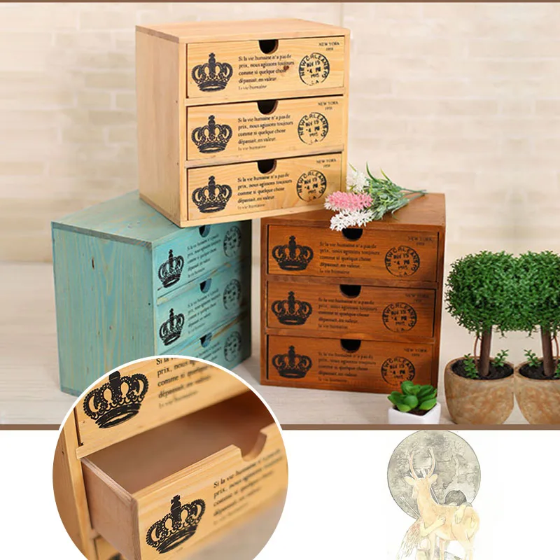 

Zakka Home Wooden Storage Drawer Retro Three Layer Desktop Debris Storage Box Multi-function Mini Storage Cabinet Organizer Tool