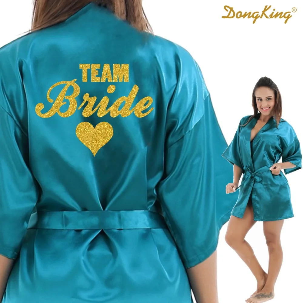 DongKing TEAM BRIDE Robes Team Bride Heart Golden Glitter Print Kimono