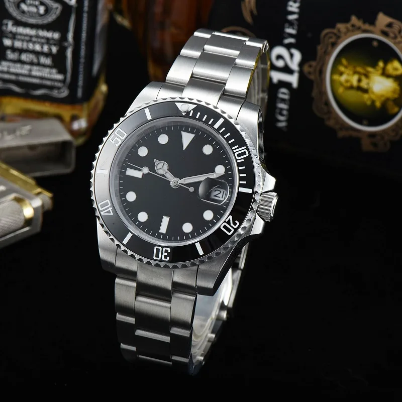 

OUMASHI 40 mm Men Automatic mechanical Watch Black Sterile Dial Sapphire Crystal black Ceramic Bezel Date Luminous Waterproof