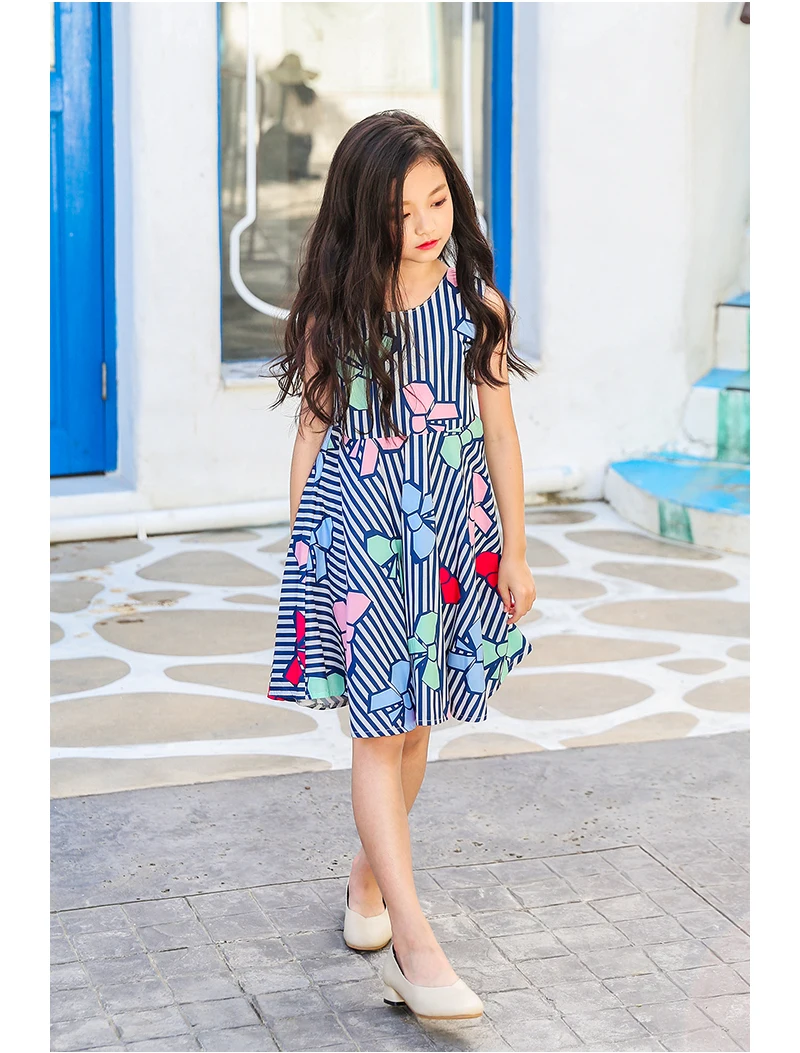 baby girl summer dress 2018 with bow pink blue print teenage children dresses girls 6 sleeveless kids party dresses for girls 4 5 6 7 8 9 10 11 12 13 14 15 years big little baby girl summer dress 2018 princess dress children (15)
