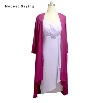 

Elegant Lilac SheathPleat Beaded Chiffon Mother of the Bride Dresses 2017 Long Sleeve Jacket Bolero Tea-Length Prom Gowns JE86