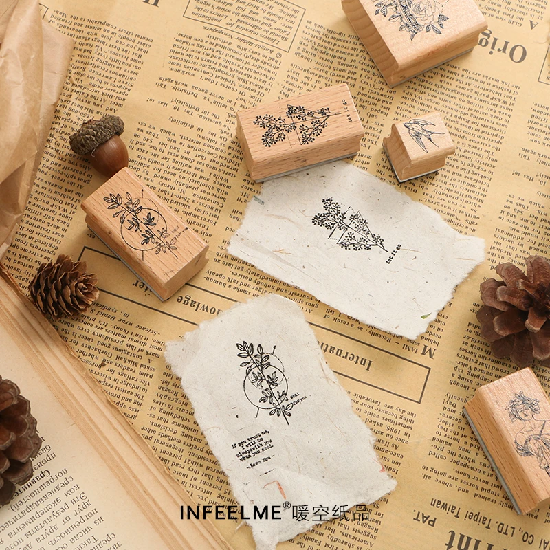 Infeel.me vintage plant statue wood stamp Decorative DIY stationery scrapbooking Retail