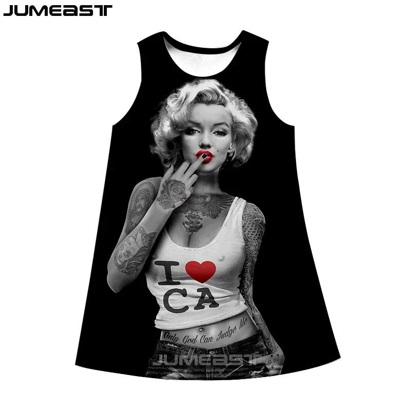

Jumeast Brand Men/Women 3D Printed Dresses Superstar Marilyn Monroe Summer fashion sleeveless dress suspender nightdress