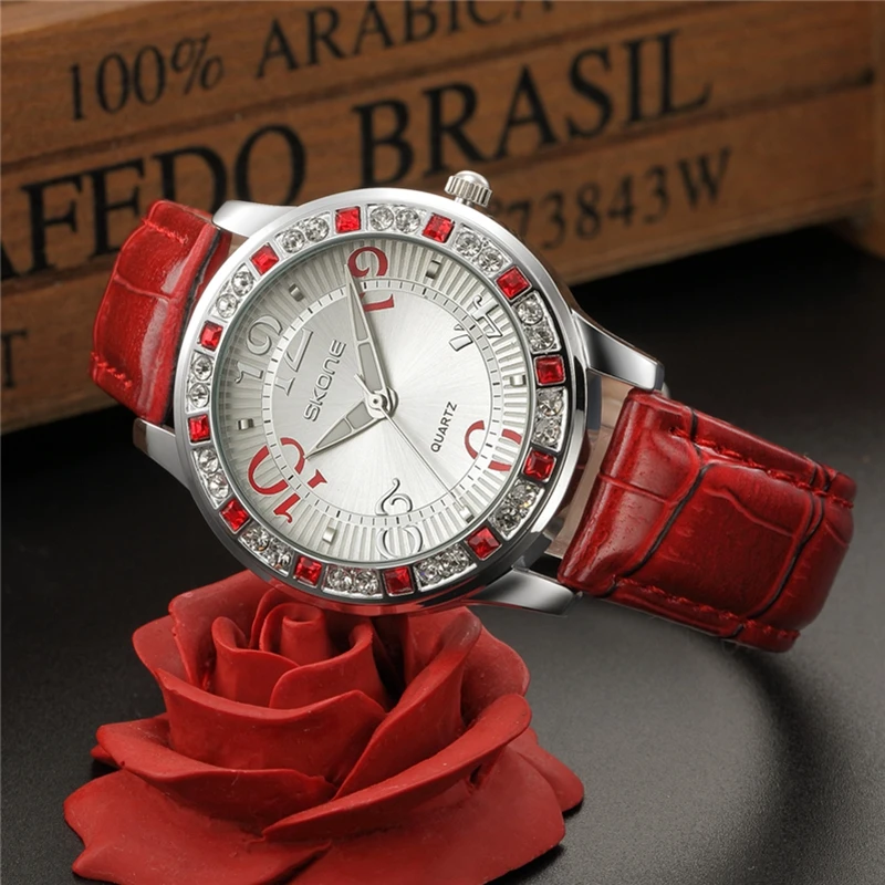 

SKONE Luxury Clock Woman Fashion Designer Leather Quartz-watch Ladies Dress Watch Brand Women Watches for Girl relogio feminino