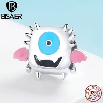 

BISAER Real 925 Sterling Silver Monster Dumb Dumber Charms Beads fit Children Girls Bracelets Necklaces DIY Jewelry Gift ECC1089