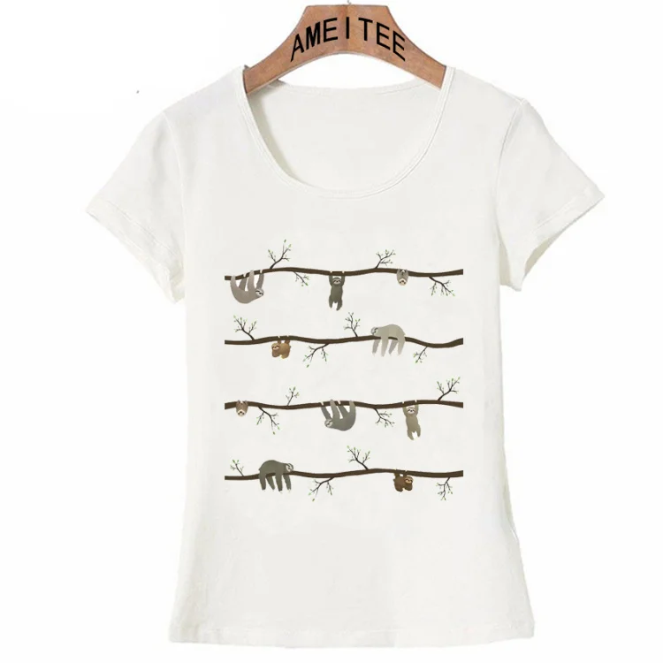 Kawaii футболка с надписью «Ленивец на ветке дерева», новинка, женские футболки, забавные повседневные топы с принтом ленивцев, летние милые женские футболки