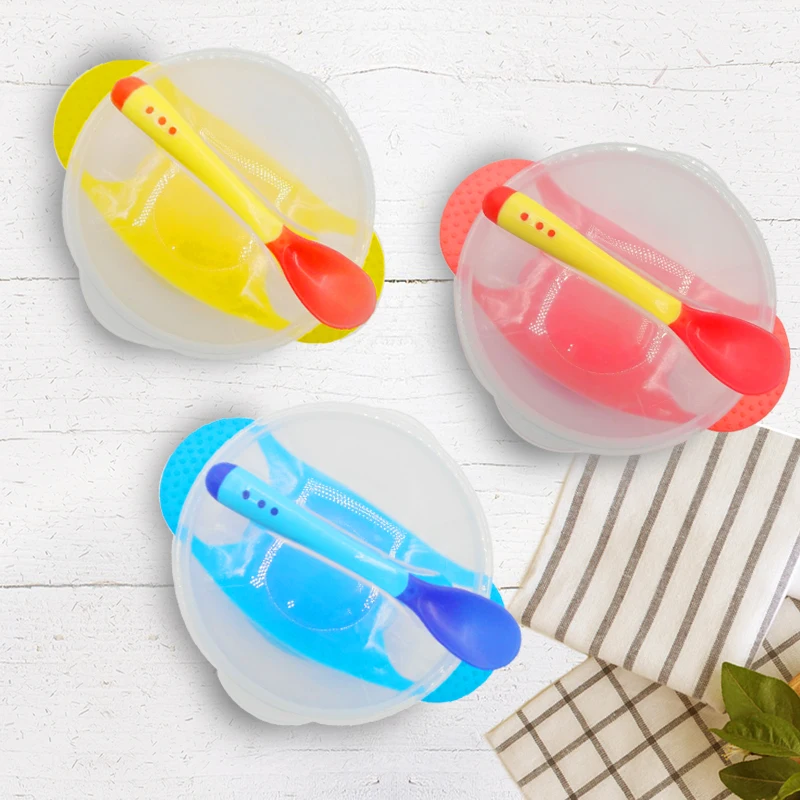 

Baby Tableware Dinnerware Suction Bowl Dishes With Temperature Sensing Spoon Baby Solid Food Feeding Bowls For Eating Trainining