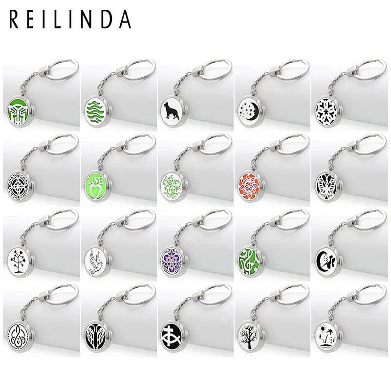 

Wholesale Aromatherapy Keychain Jewelry 30mm Stainless Steel Locket Pendant Key Chain Essential Oil Diffuser Keyring AA181-200