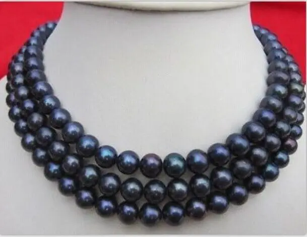 

stunning 8-9mm natural tahitian black green pearl necklace 38inch 14