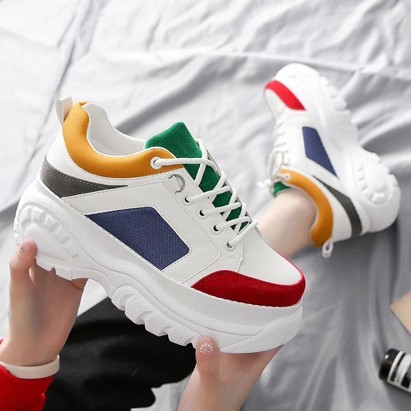 Krasovki Sneakers Women Color Stitching Fashion Lace Thick Bottom Breathable Dropshipping Muffin Bottom Causal Women Shoes