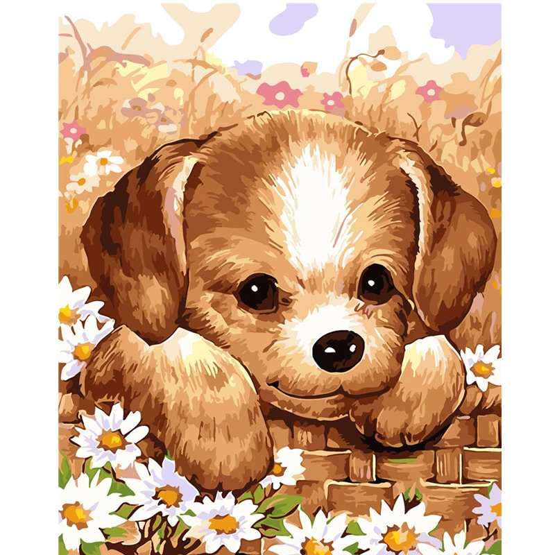 Cute Dog Picture DIY Painting By Numbers Animals Acrylic Wall Art Calligraphy