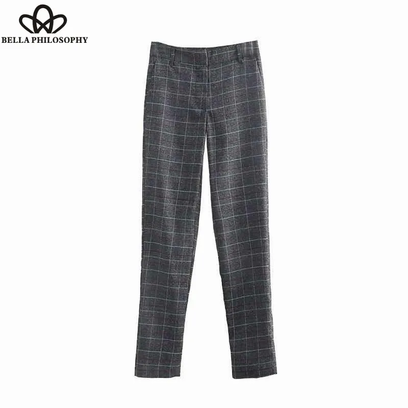 

Wonder 2018 new Vintage plaid pocket pencil pant retro zipper fly full length business Trousers office lady wear slimming pants