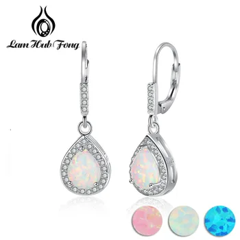 

925 Sterling Silver Water Drop Shape Earrings White Opal & Cubic Zirconia Women Dangle Earrings Romantic Gift For Wife