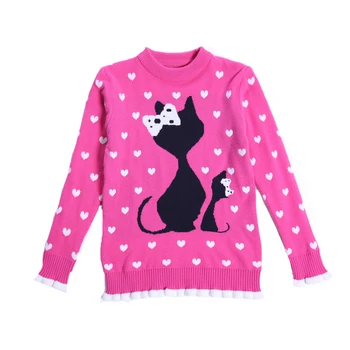 

Toddlers Knitted Sweaters For Girls Clothing Cartoon Cat Kids Sweaters Girls Tops 2 4 6 8 10 12 14 Years Autumn Winter Knitwear