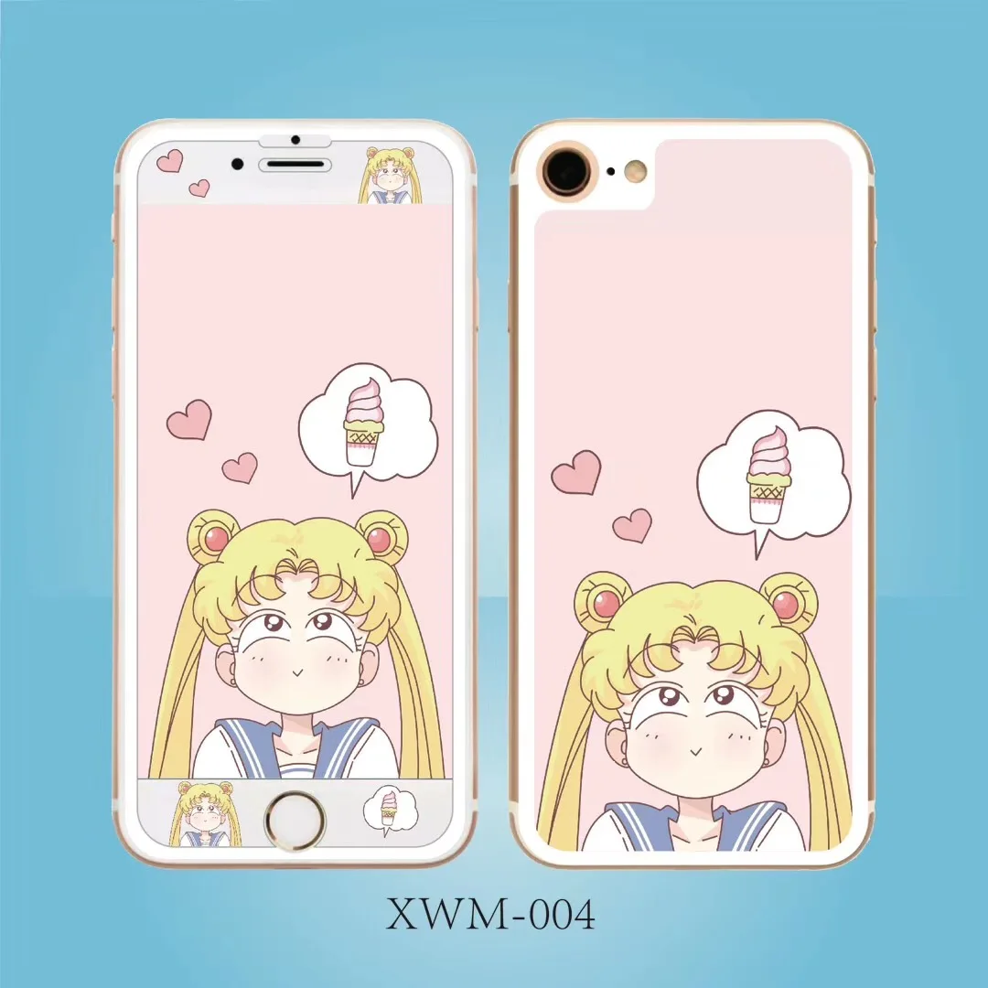 

For iphone X 8 7 6 6S plus front and back film Tempered Glass Screen Protector for iphone 8 plus stickers luna cat sailor moon