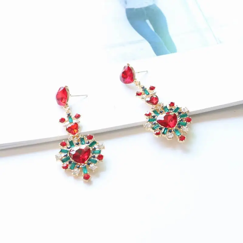 MENGJIQIAO 2018 Baroque Vintage Crystal Heart Drop Earrings Women Fashion Rhinestone Statement Boucle D'oreille Christmas Gifts