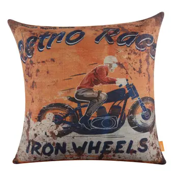

LINKWELL 45x45cm Retro Race American Style Motorcycle Linen Cushion Covers Pillowcase Home Decor Sofa Decor Sports Iron Wheels