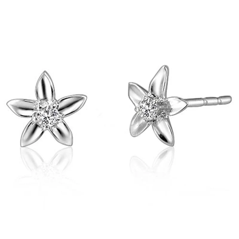 XXXNatural Diamond Jewelry Stud Earrings for Women White 18K Gold Earring Flower Shape Earings Female brincos boucle d’oreille