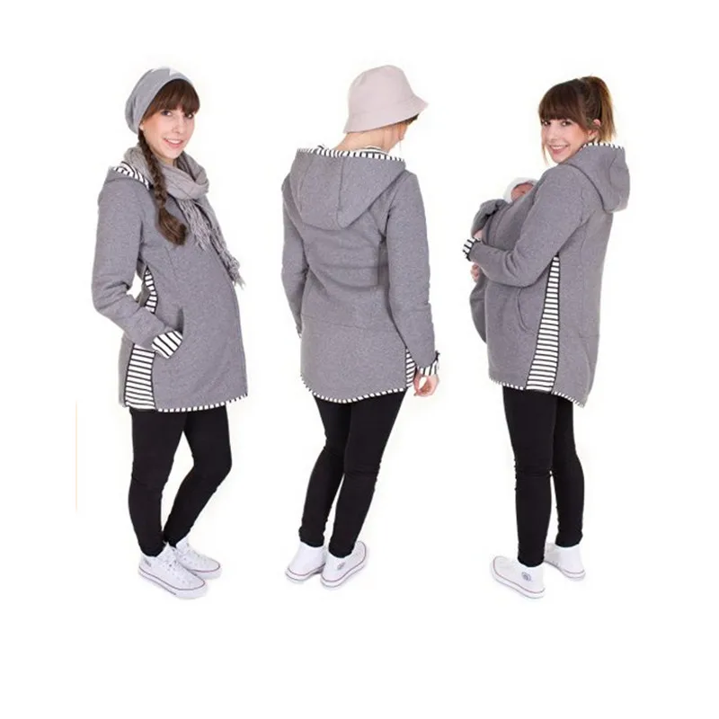 Hoodie Maternity Women Clothes Baby Kangaroo Carrier Jacket Spring Autumn Pregnancy Coat With Zipper Pocket B0017