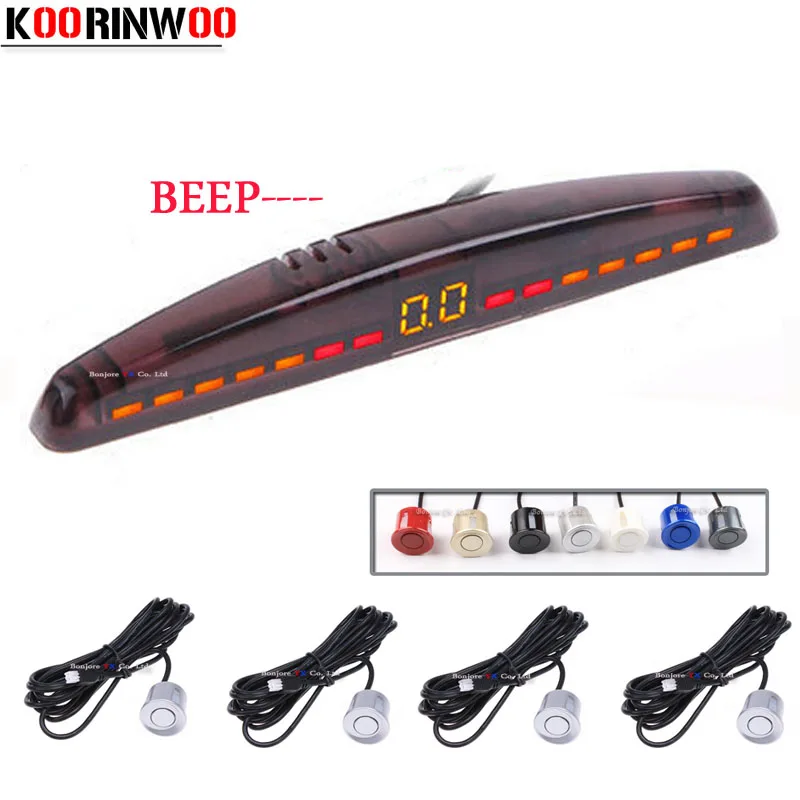 Koorinwoo Electromagnetic Car Parking Sensor 4 Reverse Backup Radar Sound Alert Indicator Probe System 12V Parktronic Black Red