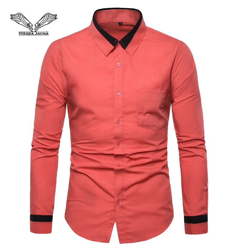

VISADA JAUNA European And American Men's Color Matching Long-Sleeved Shirt Slim Large Size Shirt Size S-2XL TLH49